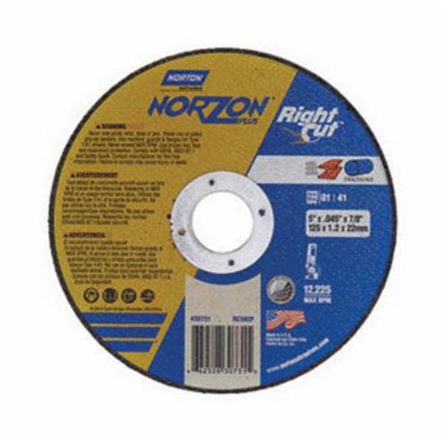 Norton®NorZon Plus® RightCut™ 66252830731 RightCut™ Small Diameter Cut-Off Wheel, 5 in Dia x 0.045 in THK, 7/8 in Center Hole, 36 Grit, Ceramic Alumina Abrasive
